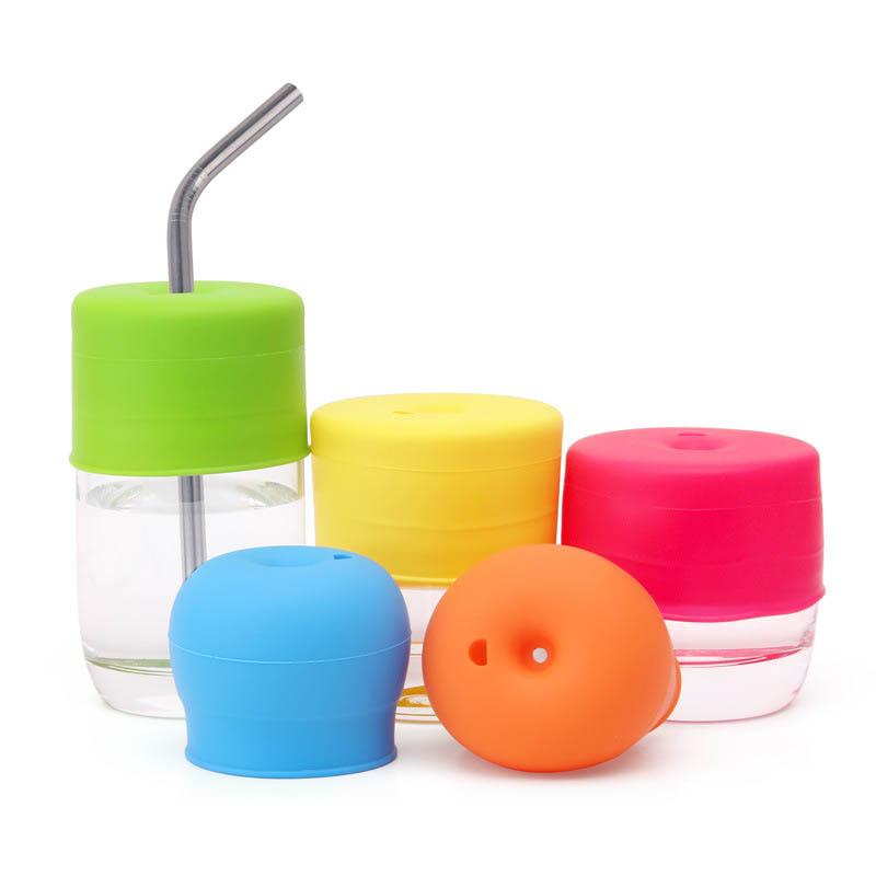 Couvercle en Silicone pour enfants, trou de paille, couvercle de verrerie, étanche, extensible, couleur bonbon, accessoires de tasse, anti-déversement