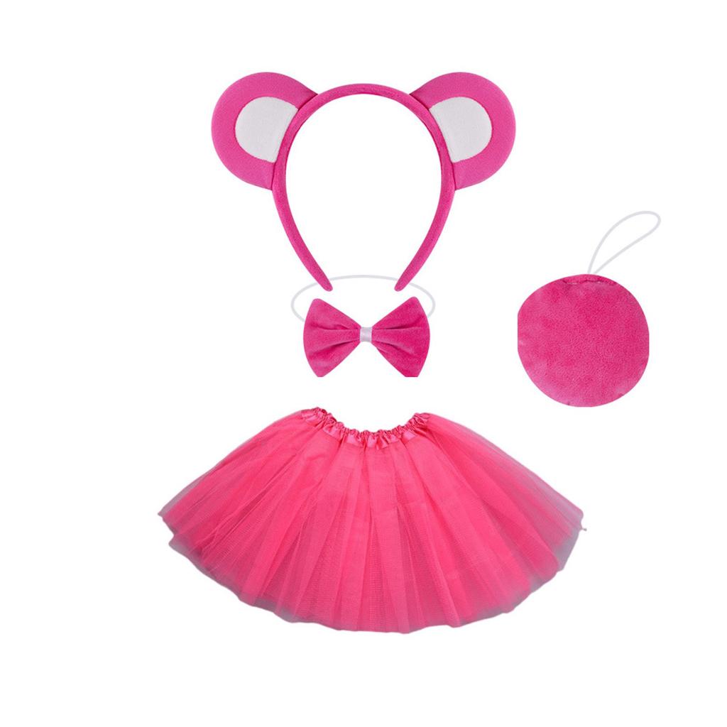 Cartoon Bear Ears Headband Bows Tie Mini Skirt Fashionable Soft Fabric Hair Accessory for Women and Kids