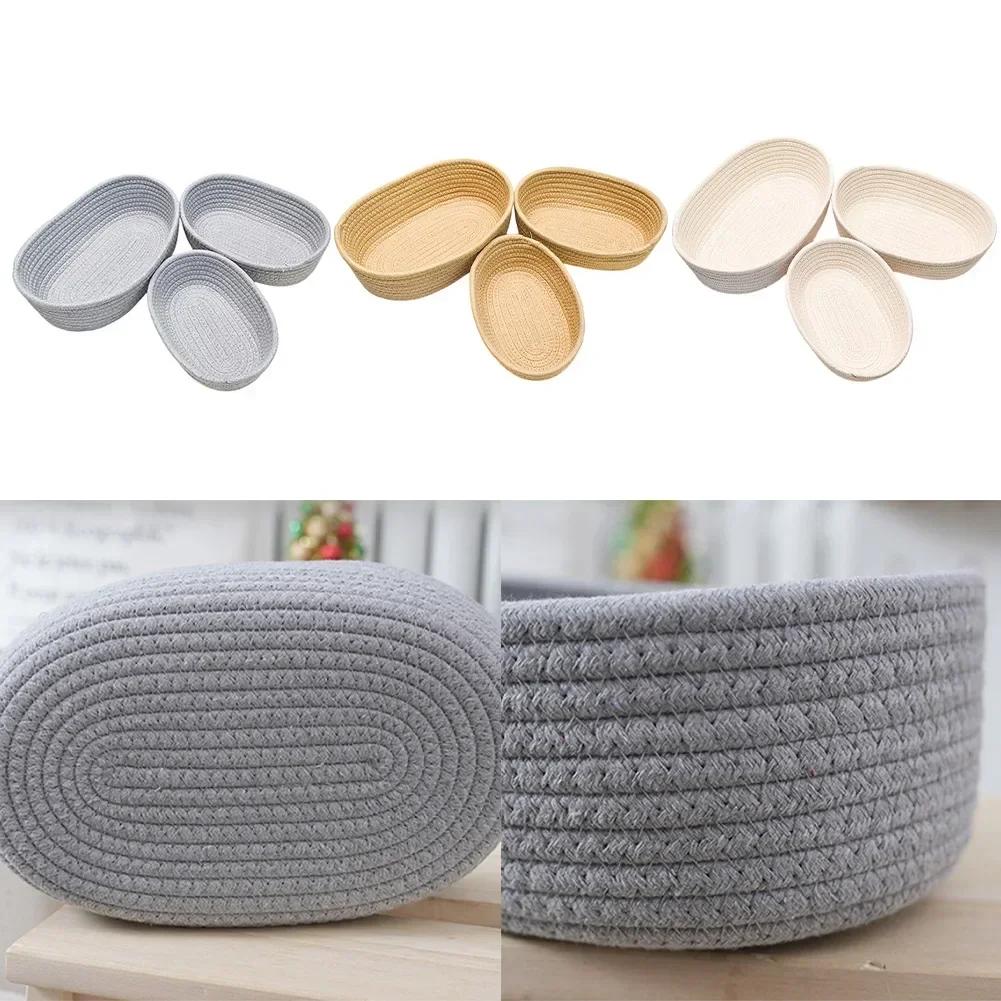 3pcs Storage Basket Home Decoration For Laundry Organization Toys Snacks Keys Storage Cotton Thread Storage Woven Basket