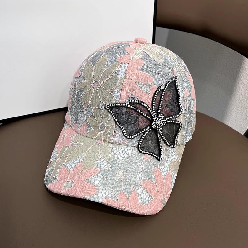 Versatile Summer Rhinestone Butterfly Baseball Cap Mom Lace Thin Breathable Sun Protection Fashionable Mother Baseball Hat for Women