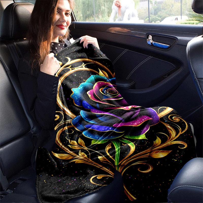 1pc Rose Printing Lightweight Flannel Blanket, Comfortable and Warm Blanket, for Camping Sofa Bed and Couch Office, Suitable for Gift Blanket