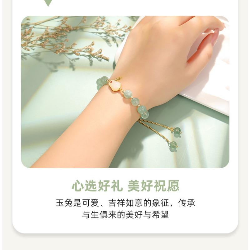 Women S Rabbit Bracelet Gold Plated Jade Bead Chinese Style Handmade Gift