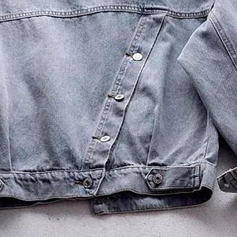 Spring Plus Size Blue Deconstructable Hooded Turn Down Collar Jean Coat Jacket Women Loose Outwear