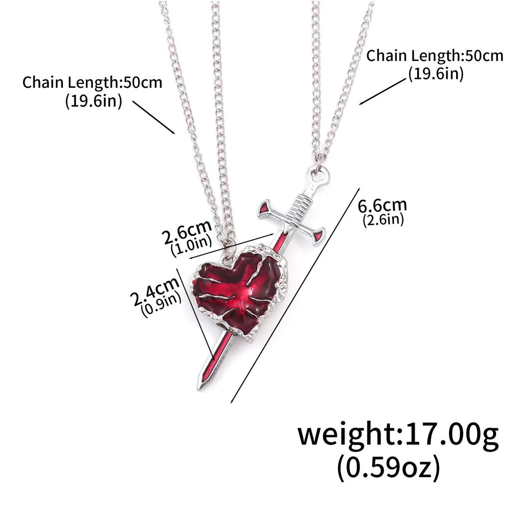 New 2PCS/set Sword Heart Couple Necklace Gothic Love Heart-shaped Pendant Women Year's Christmas Valentine's Day Gift Jewelry