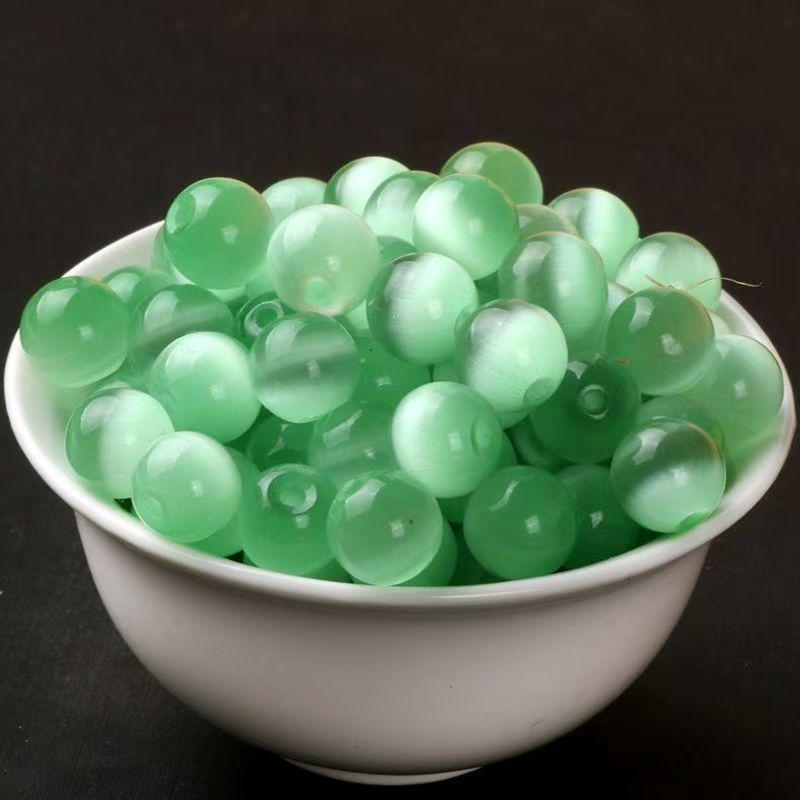 Cat's Eye Loose Beads: Powder White, Yellow, Red, Blue Round Beads for Handmade DIY Bracelets and Weaving Accessories.