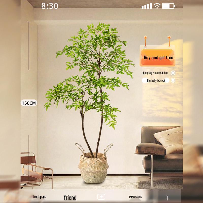 Large Indoor Potted Nandina Domestica Faux Plant - Luxury Green Décor for Living Room