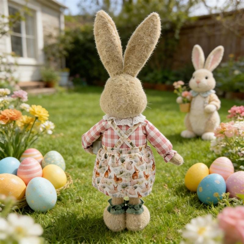 Soft Fabric Easter Rabbit Doll Toy Height Adjustable Hare Figure Ornament For Kids Room Garden Yarn Festival Decoration
