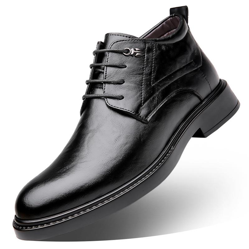 Men's High Top Business Formal Leather Shoes - Warm Winter Non-Slip Wool Velvet Lined