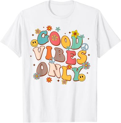 Good Vibes Only Peace Sign Love 60s 70s Retro Groovy Hippie T-Shirt