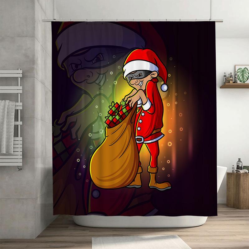 

Tu Christmas Shower Curtain Santa Claus Festive Holiday Decor Bathroom Set Waterproof Xmas Pattern Backdrop Home Decoration Gift W60H190(CM)-1 Pcs