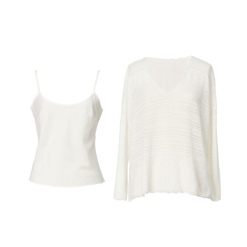 

Blacknini (Two Colors) Birthday Shirt LP German Machine-Made 18-Pin Pointelle Long-Staple Cotton Knitwear/Sling White Suit (Knitwear + sling) S