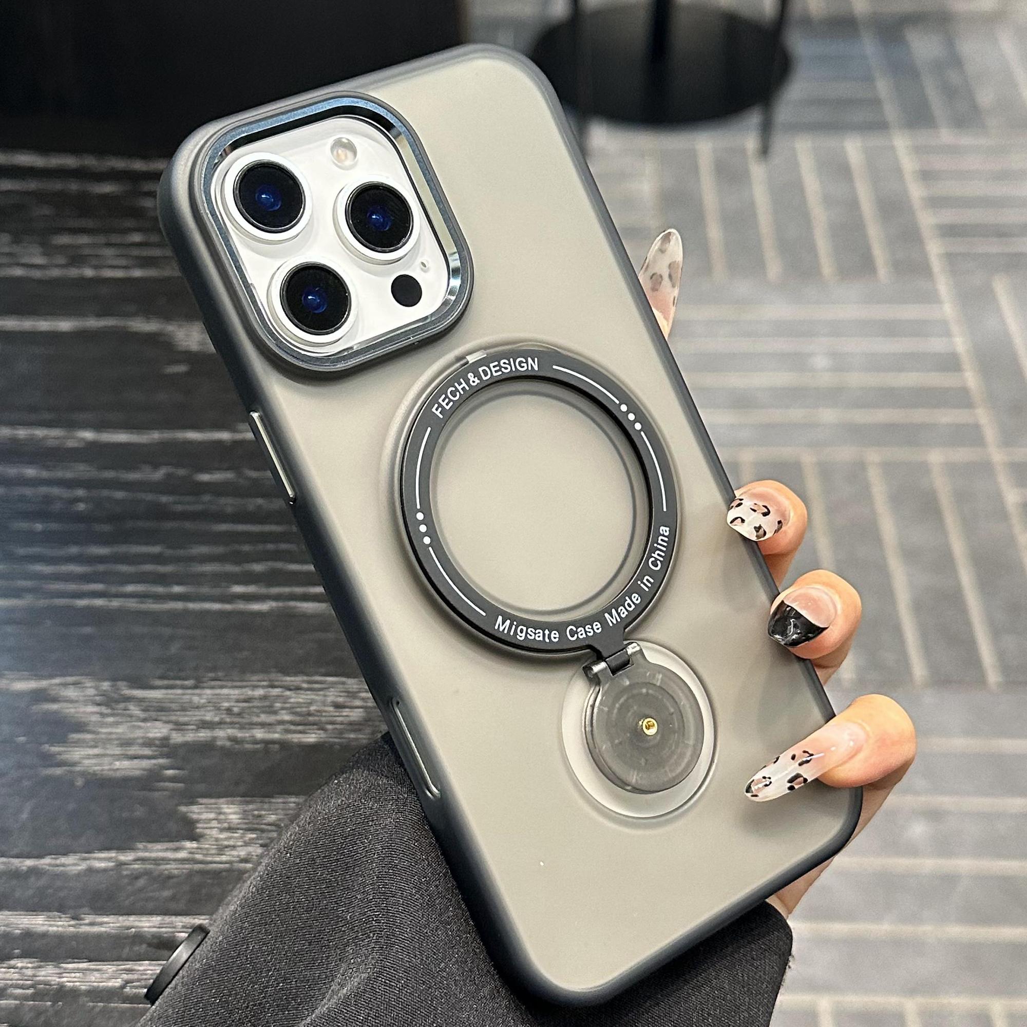 

For iPhone 16 Pro Magnetic Case Kickstand TPU+PC Phone Back Cover Black