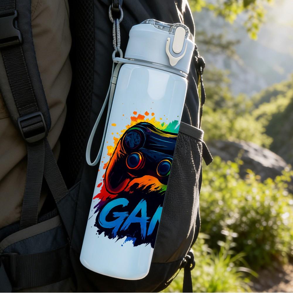 1PC Graffiti Game Letter Art 750ml Color Plastic Sports Water Bottle Leakproof Flip Straw Lid Suitable for Sports Office Home Use