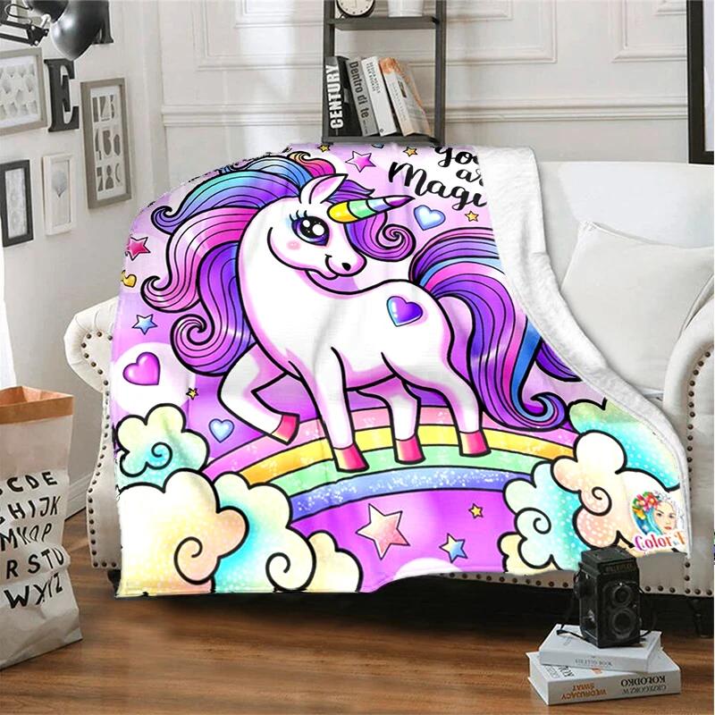 3D cartoon fantasy unicorn warm and soft linen blanket cover suitable for living room, bedroom, bed, sofa, hiking, leisure