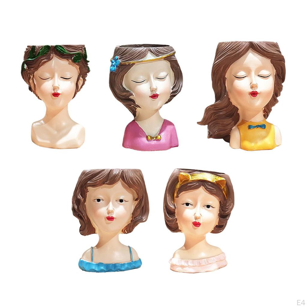 Cute Female Women Girl Head Statue Plant Container Bust Flower Pot Home Cactus Planter indoor e