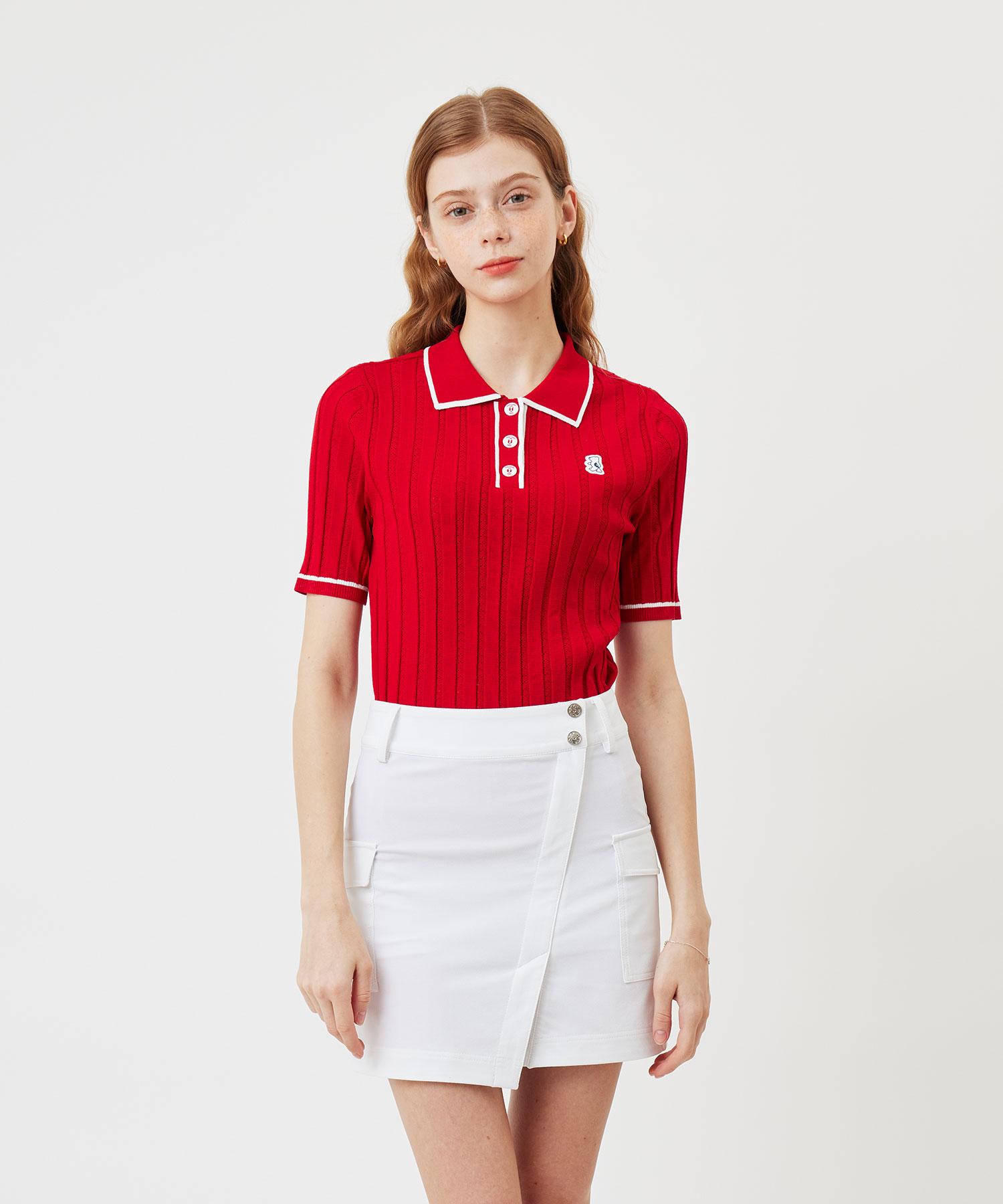 A Ben Evenbear Half Knit Polo Shirt Red 001/Free