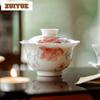 140ml Handgezeichnete Pfingstrose Blüte Mund Gaiwan Elegante Teeschale Teeschale Mit Deckel Set Teebereiter Abdeckung Schüssel Geschirr Geschenk