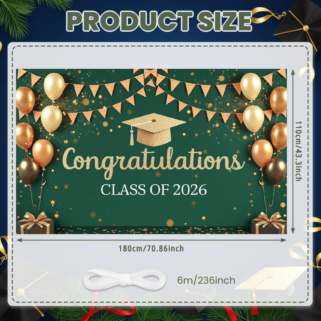 Grad Event Backdrop Graduation Cap Class Of 2026 Background Graduation Display Gold Triangle Bunting Graduation Party Banner