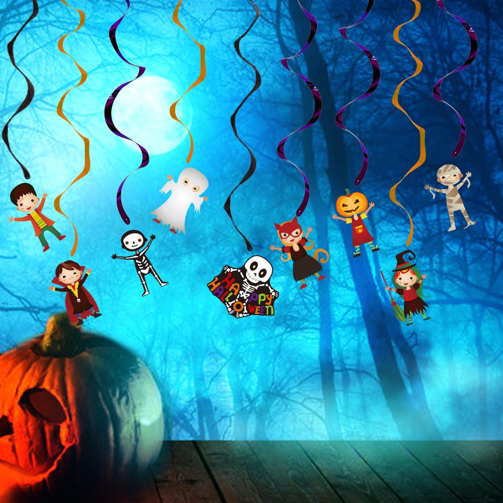 Delightful Spiral Halloween Hangings Featuring Cheerful Cartoon Dolls For Seasonal Decor
