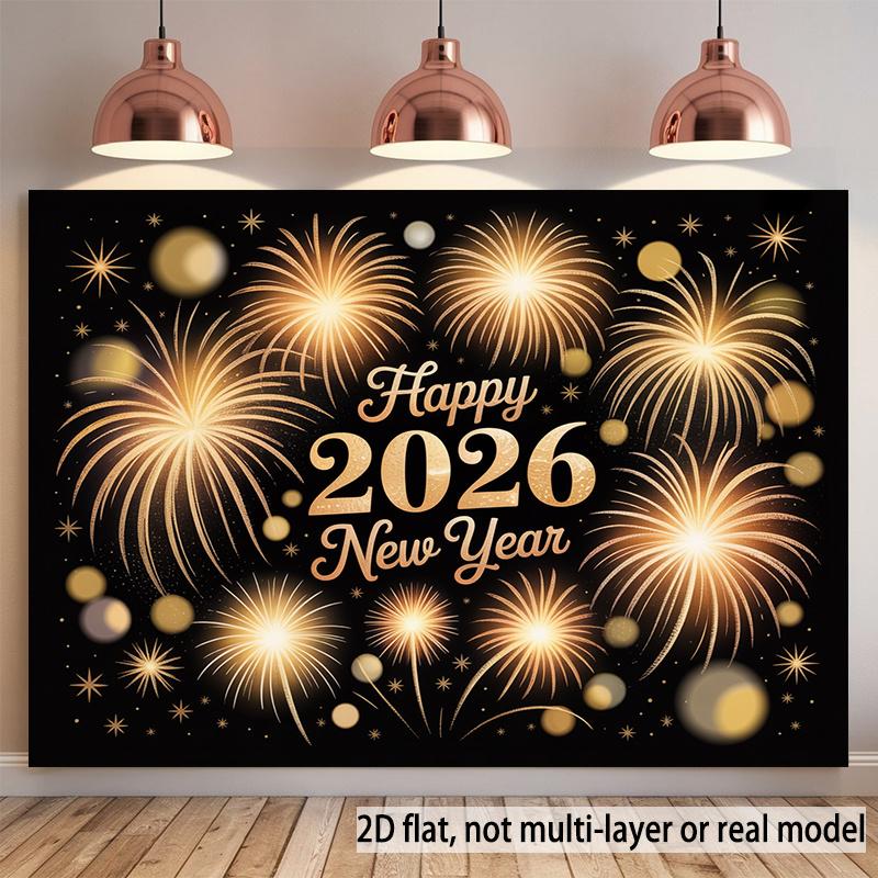 VIKAMA 2026 Gobelin noworoczny fajerwerki ściana tła salonu impreza sylwestrowa bankiet hotelowy odliczanie rekwizyty do zdjęć
