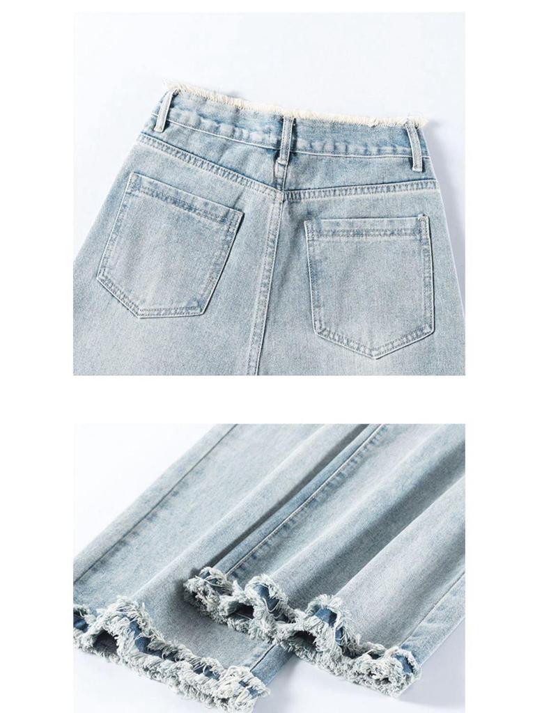 Damen Amerikanische Weiße High-Waist Wide-Leg Koreanische Jeans - Frühling Schlankmachend Bodenlang
