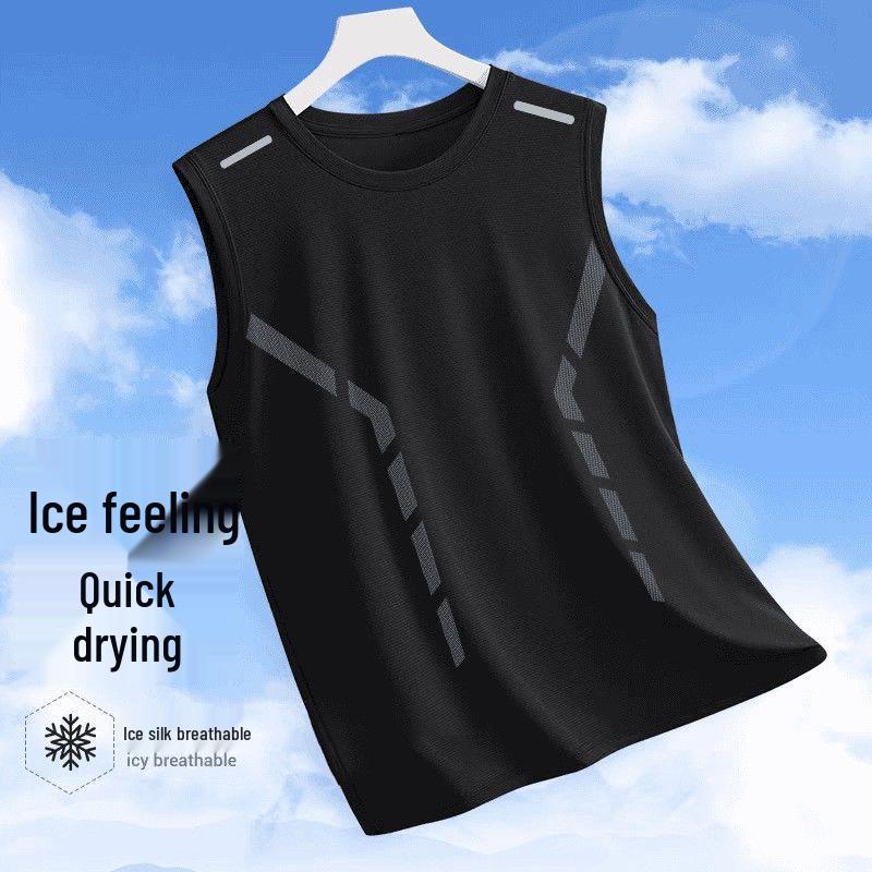 

Майка для бега без рукавов из быстросохнущего ледяного шелка: Дышащая сетчатая летняя футболка для фитнеса, доступны большие размеры. L