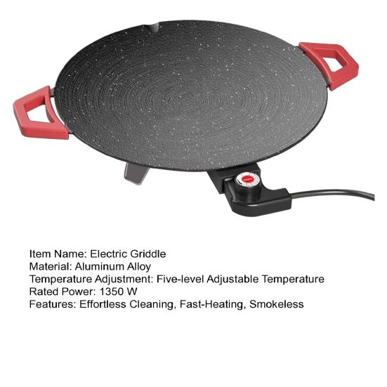 Electric Griddle Nonstick Round Plate Smokeless Indoor Electric Grill Fast-Heating Tabletop Grill for BBQ Steaks Pancakes Burgers