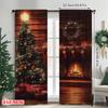 2pcs 2D flat printing Merry Christmas Popular Curtains Fireplace and Christmas tree Versatile Fabric Without Electricity Party