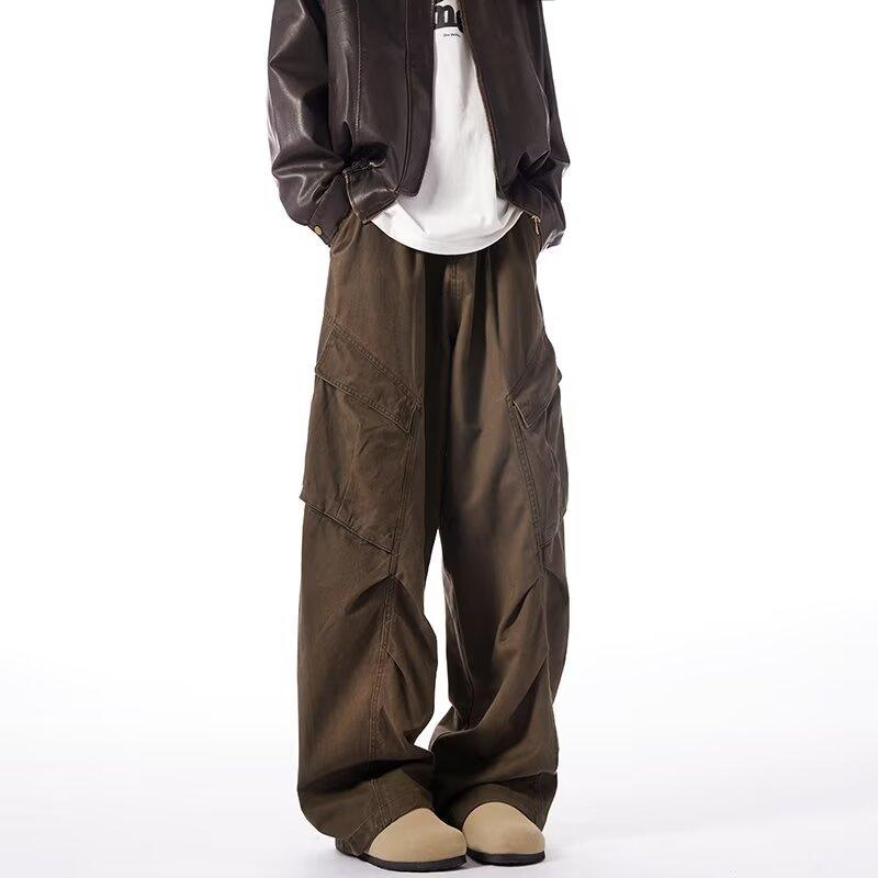 American retro wide-leg pants deconstruction design overalls men's and women's loose casual pleated straight vertical pants