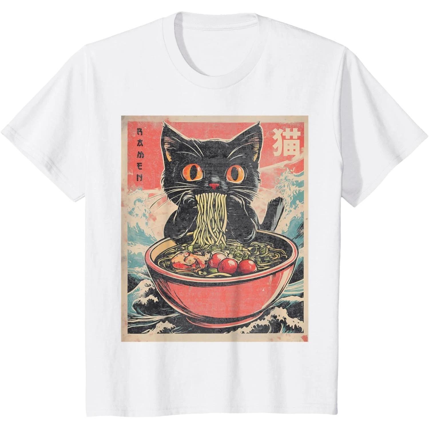 Кошачий Рамен Японские Смешные Графические Футболки Кавайная Кошка Аниме Подарки Футболка XL