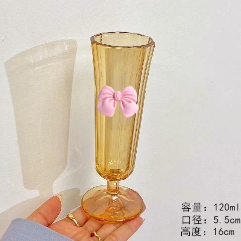 Pink Bow Shaped Tall Glasses Glass Horns Champagne Fruit Wine Glasses, Fruit Juice , Coffee Cups, High Aesthetic Value
