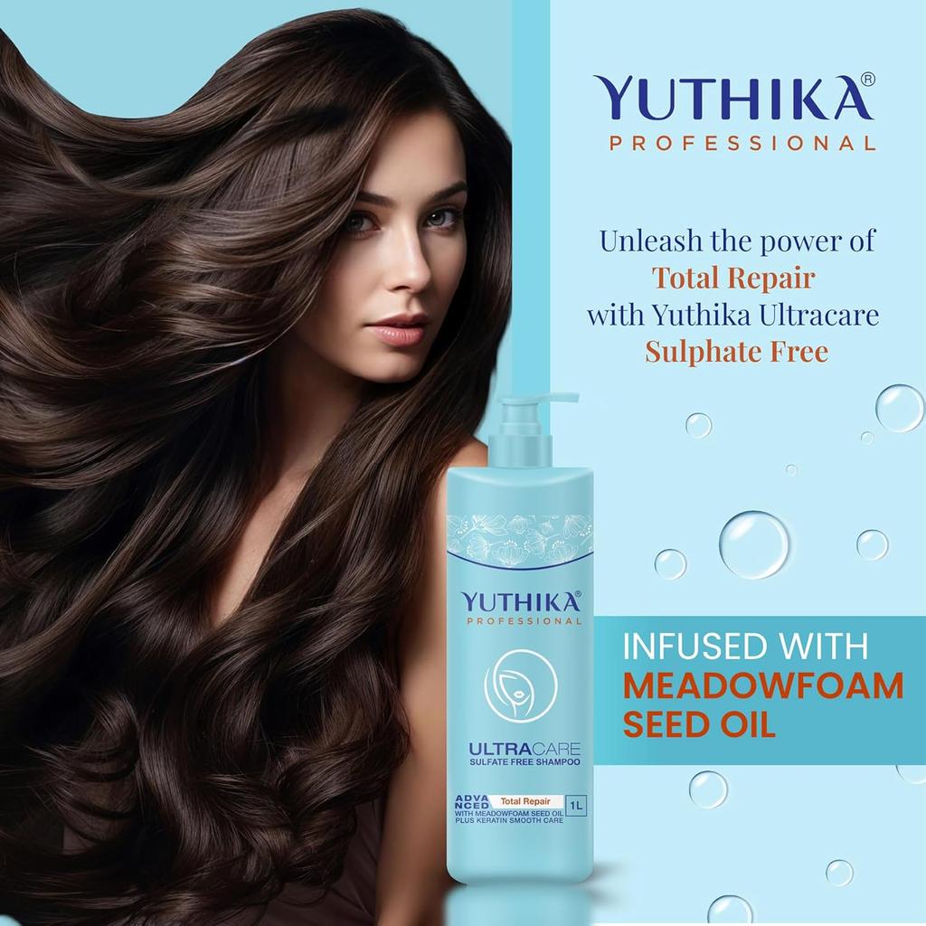 Yuthika Professional Ultracare Sulfatfreies Shampoo 1000 ml für geschädigtes, trockenes, krauses Haar Tägliche Anwendung