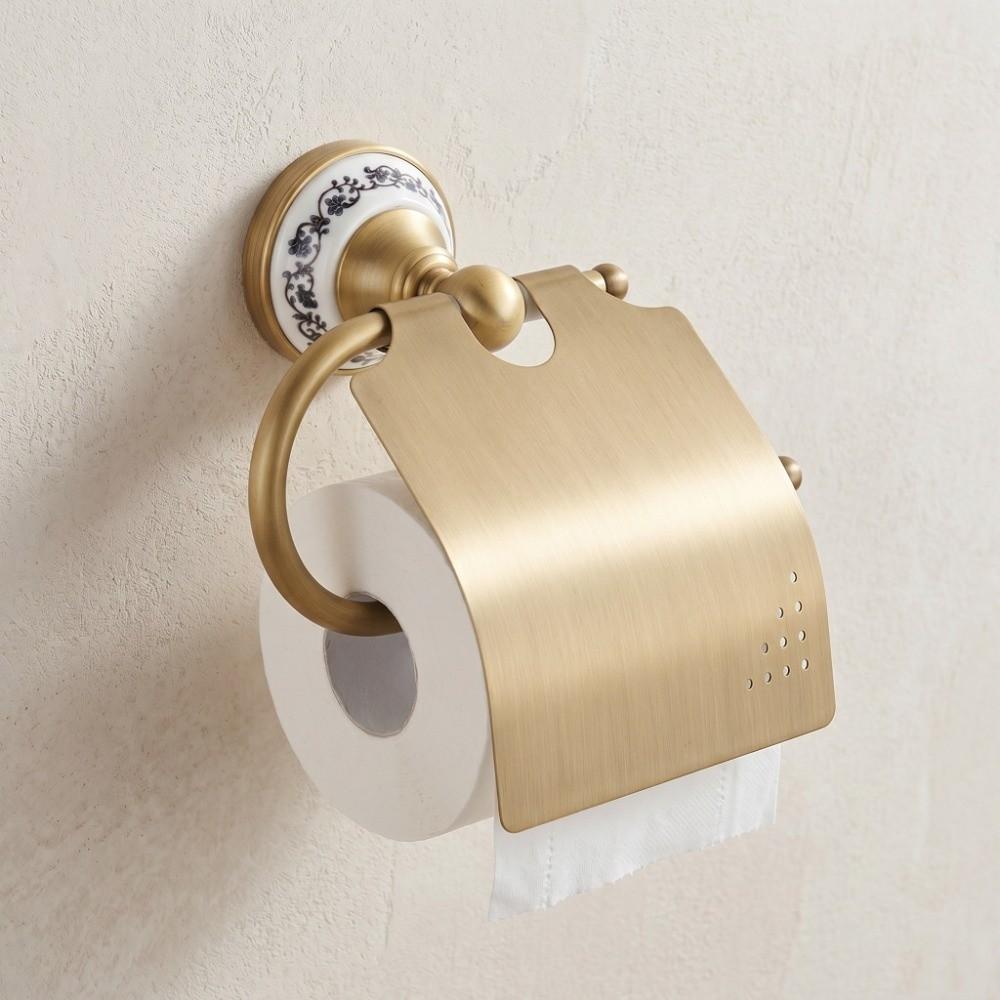 Brass Blue and White Porcelain Paper Towel Holder Tissue Holder  Bathroom Restroom Toilet