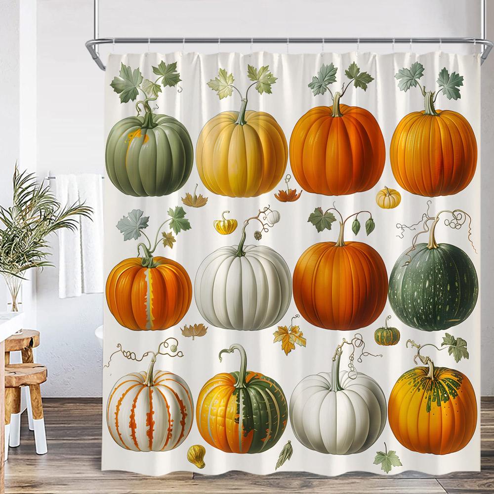 Autumn Harvest Season Shower Curtain Pumpkin Sunflower Corn Squirrel Fall Country Bathroom Decor Orange Polyester Bath Curtain
