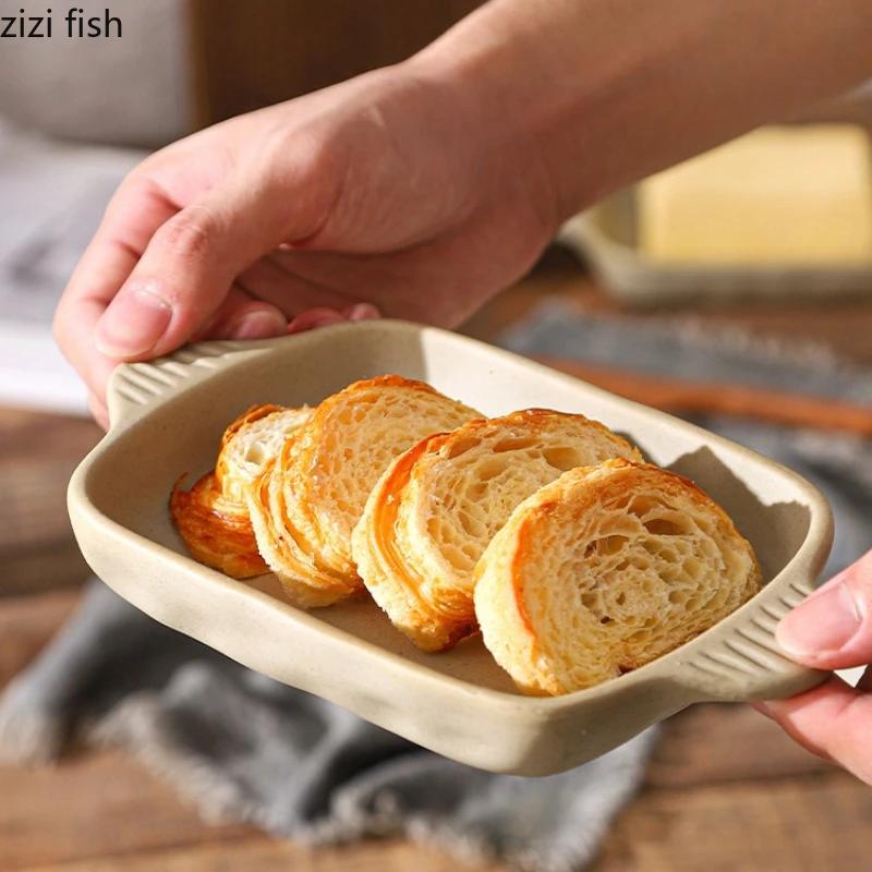 Kitchen Specific Butter Box Ceramic Butter Plate with Lid Bread Plate Dining Plates Dessert Bowl Cheese Dish Fruit Plates Tray