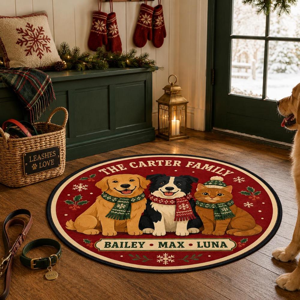 Gingerbread Man Christmas Round Rug Poinsettia Border Circular Kitchen Floor Mat Holiday Party Welcome Carpet Area Rug