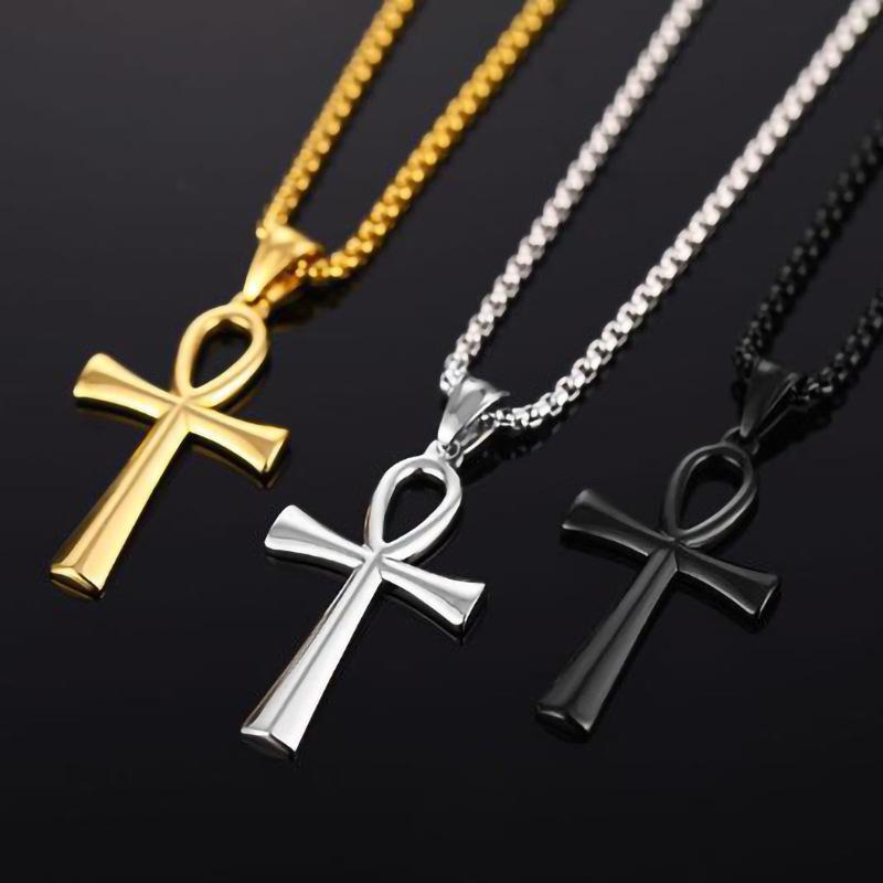 2024 Men's Simple Polished Egyptian Ankh Cross Pendant Necklace