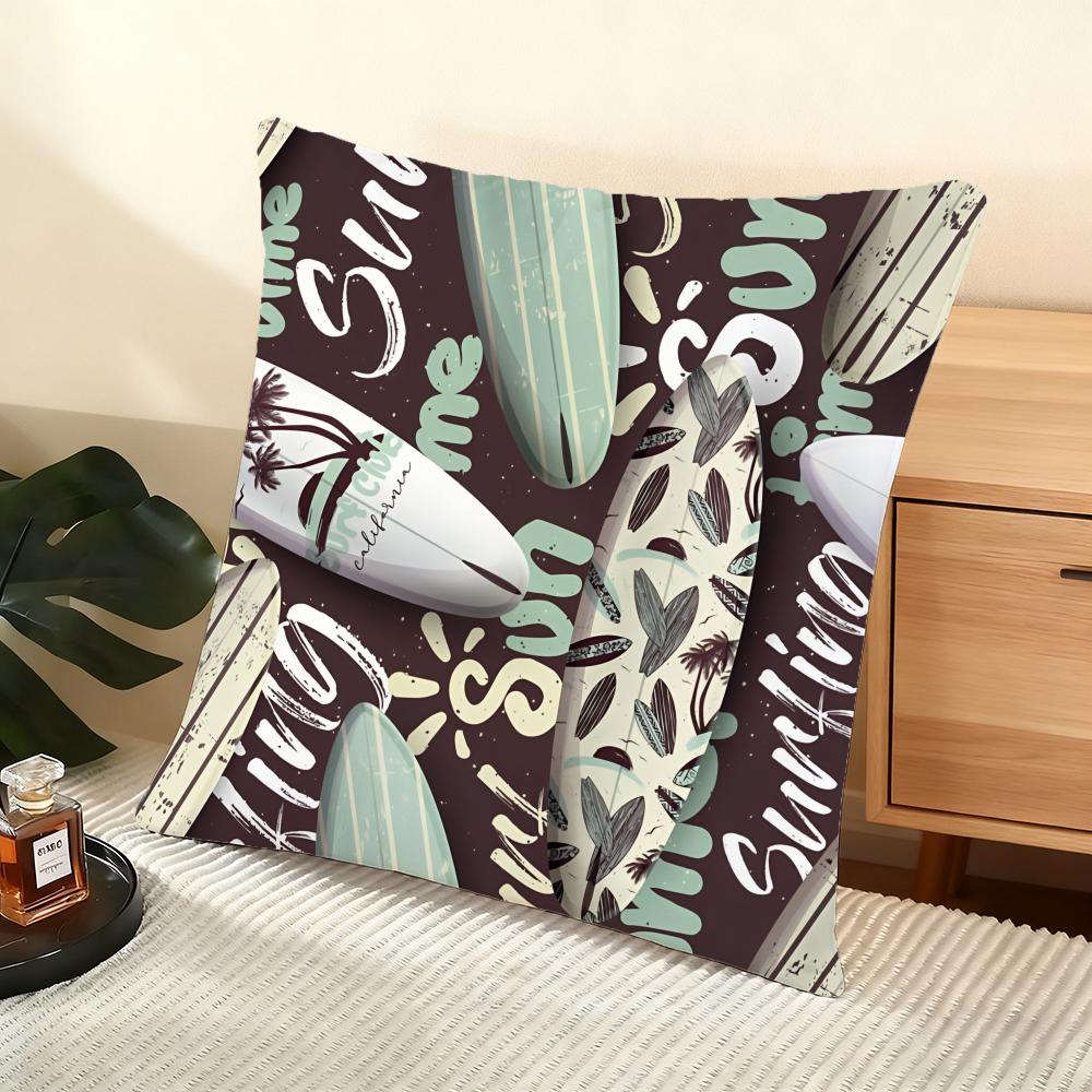 Surfing Pattern Cushion Cover Soft Short Plush Pillow Cover Smooth Cozy Texture Aesthetic Cushion Case Home Decor