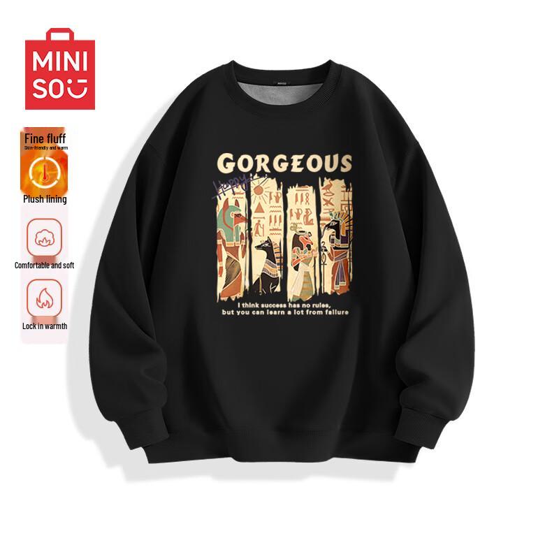 MINISO Тяжелая унисекс толстовка с круглым вырезом на флисовой подкладке L чёрный