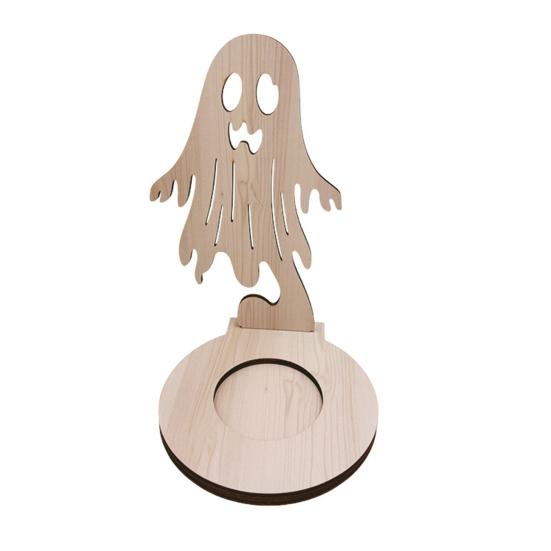 Halloween Candle Holder Wooden Holder, Silhouette Ghost/Bat/Scarecrow/Bat Bat Shadow Casting Tealight for Home Table Fireplace Decor Black Cat Base