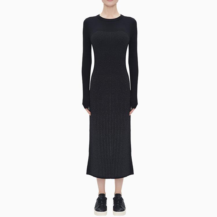 Y-3 Casual Slim Fit Pleated Long Sleeve Dress Women Dresses Black GK4385
