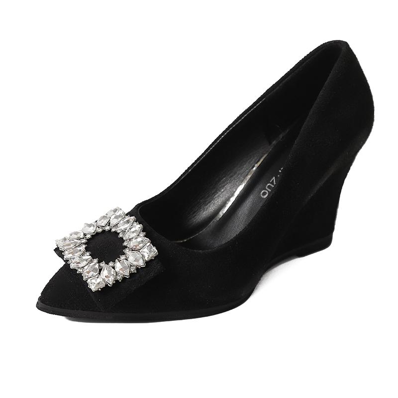 Móda Mělký Klínek Jednoduché Podzimní Nové Špičaté Prsty Kamínky Čtvercová Spona Nazouvací Noha Protiskluzový Podpatek Nízké Svršky Boty