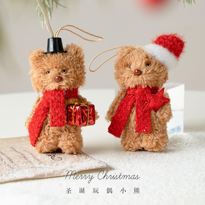 1PC Cute Christmas Bear Plush Pendant for Christmas Tree Hanging Bear Plush Pendant Gift Xmas Home Party Xmas Tree Decoration
