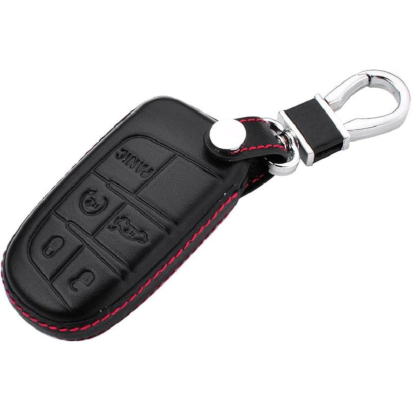 ROYALFOX Genuine Leather 3 4 5 Buttons smart Key Fob case Cover for Jeep Cherokee Compass Renegade Grand Cherokee, Fiat,Dodge Charger Challenger Dart