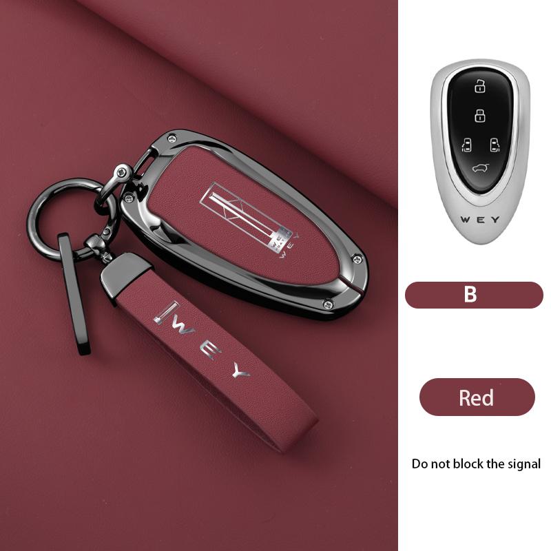 New Zinc Alloy Leather Car Remote Key Case Cover Shell For Great Wall Wey Lanshan Dht-Phev New Energy Auto Keychain Accessories