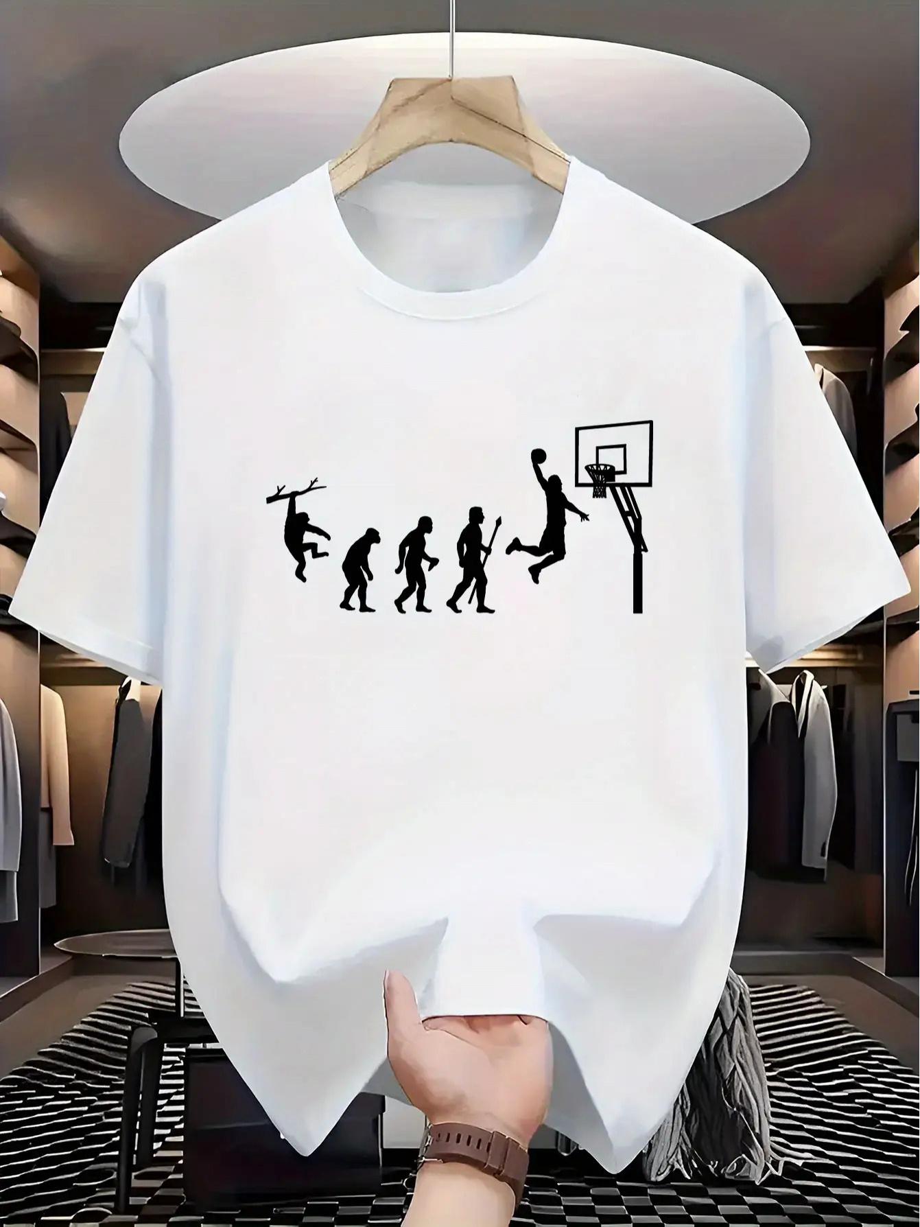 

1pc Men s Basketball Print Round Neck T-Shirt - Soft Breathable Lightweight Polyester M