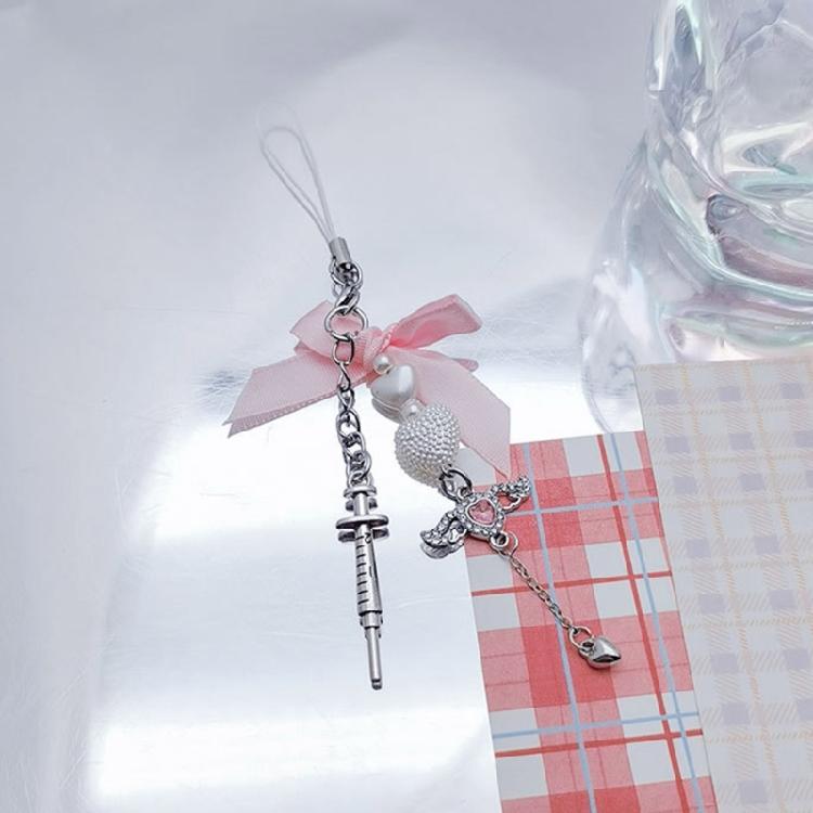 DIY Crystal Heart Phone Strap with Cute Bowknot Wing Heart Phone Strap Keychain