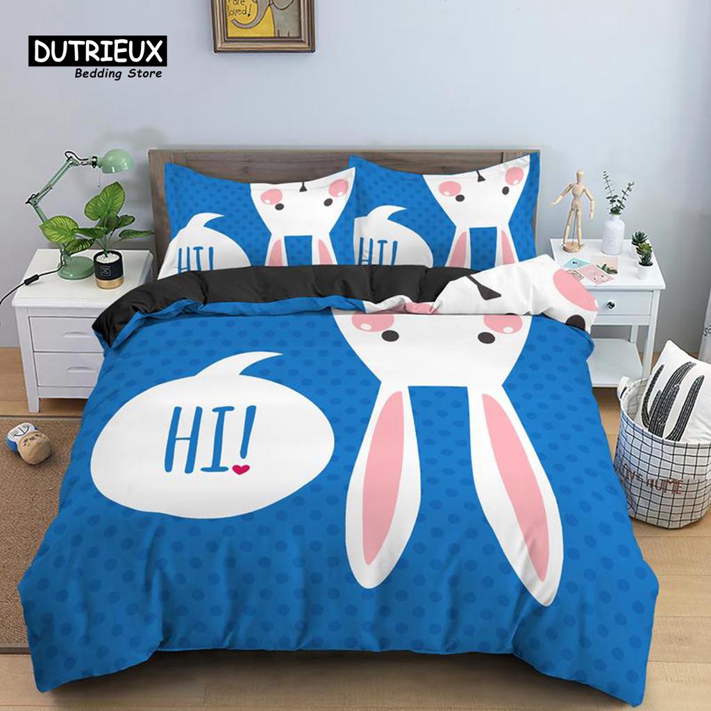 Soft Cartoon Pastoral Rabbit Duvet Cover Set Easter Eggs Print Bedding Set For Kids Child Microfiber Single King Comforter Cover