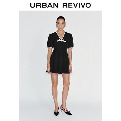 UR Elegant Color-block Bow V-Neck Dress