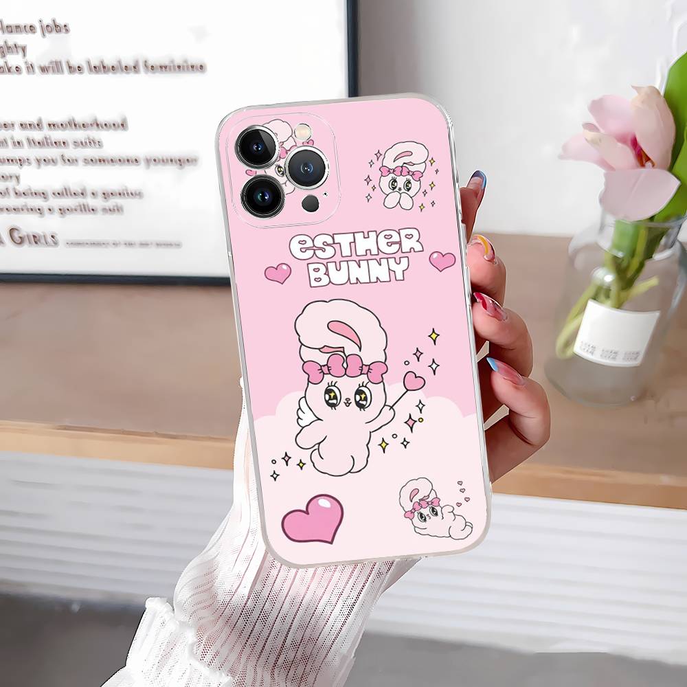 Lovely Cartoon Esthers Bunny For iPhone 11 12 13 14 15 16 17 Pro Max Plus Air Transparent Clear Shockproof Case